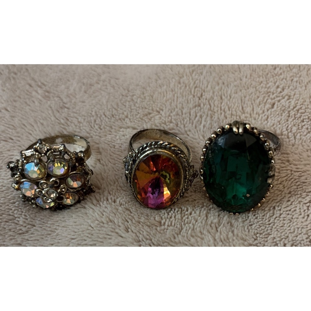 Lot Of 3 Vintage‎ Estate Rhinestone Jeweled Adjustable Rings - Picture 2 of 7
